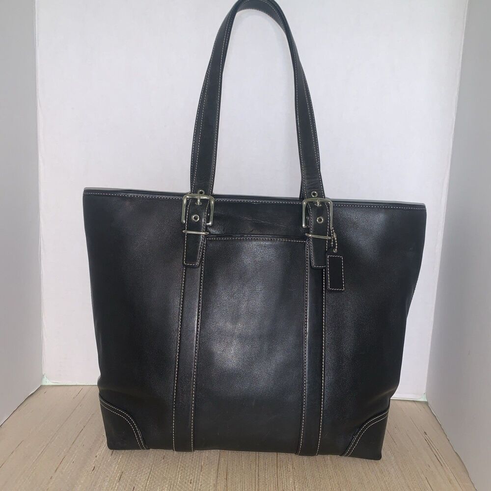 Vintage COACH Hampton Black Leather Gallery Large Tote Bag #6491 Office Travel